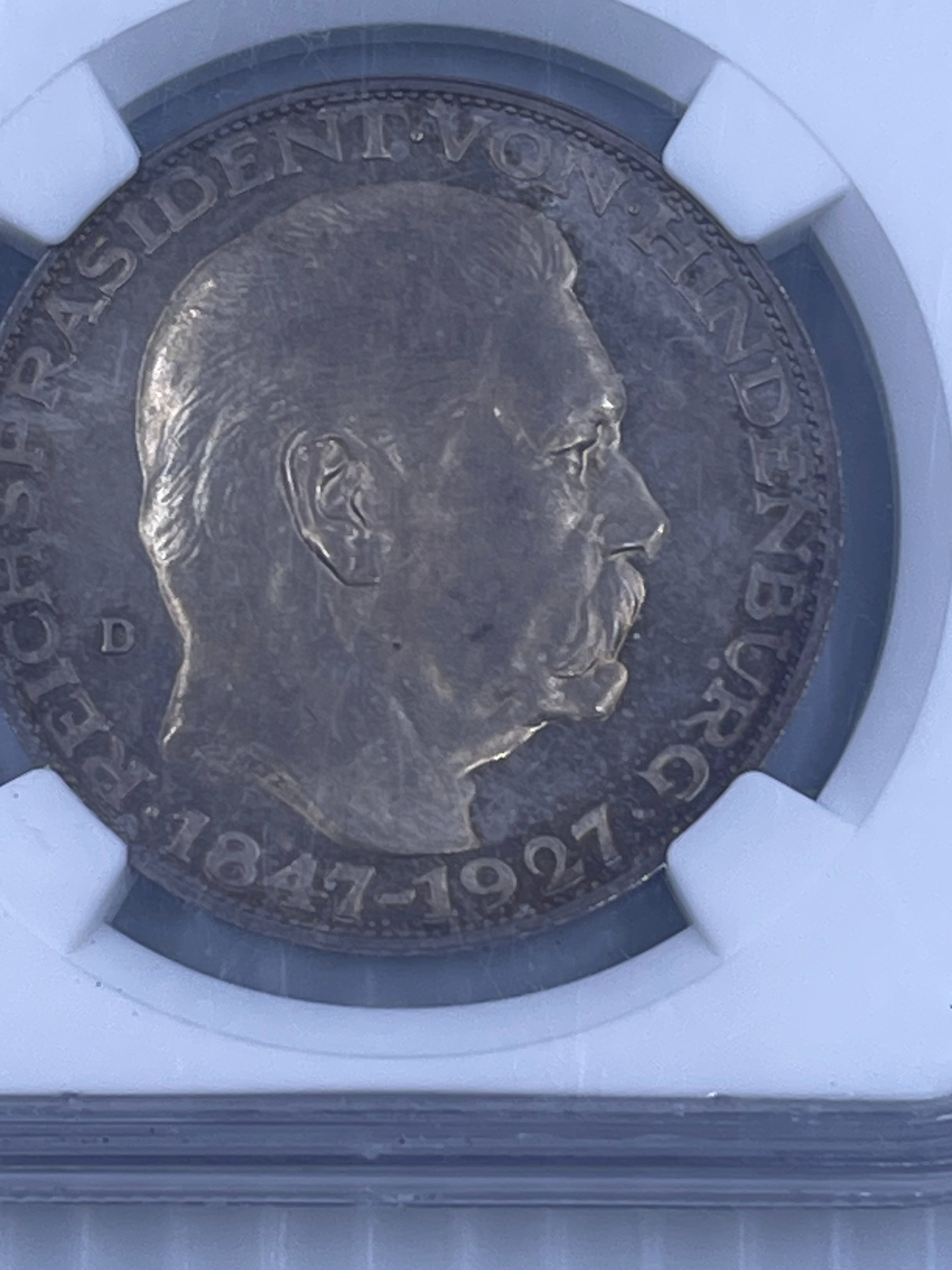 Germany 1927-D Hindenburg 80th Birthday Silver Medal MS63 Kienast-386